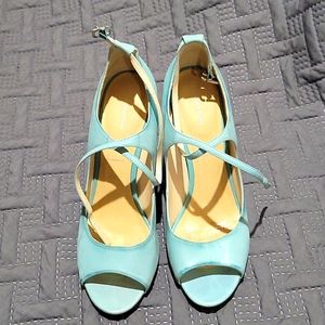 Turquoise strapped Rockport leather heels